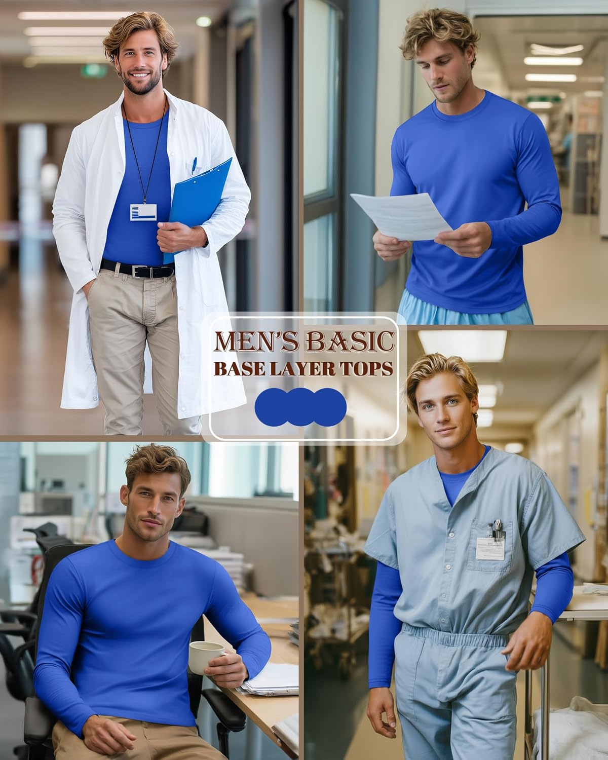Neer 3 Pack Men's Long Sleeve Underscrub Tees Crew Neck Shirts Stretch Durable Undershirts Base Layers for Medical Uniforms - Image 2
