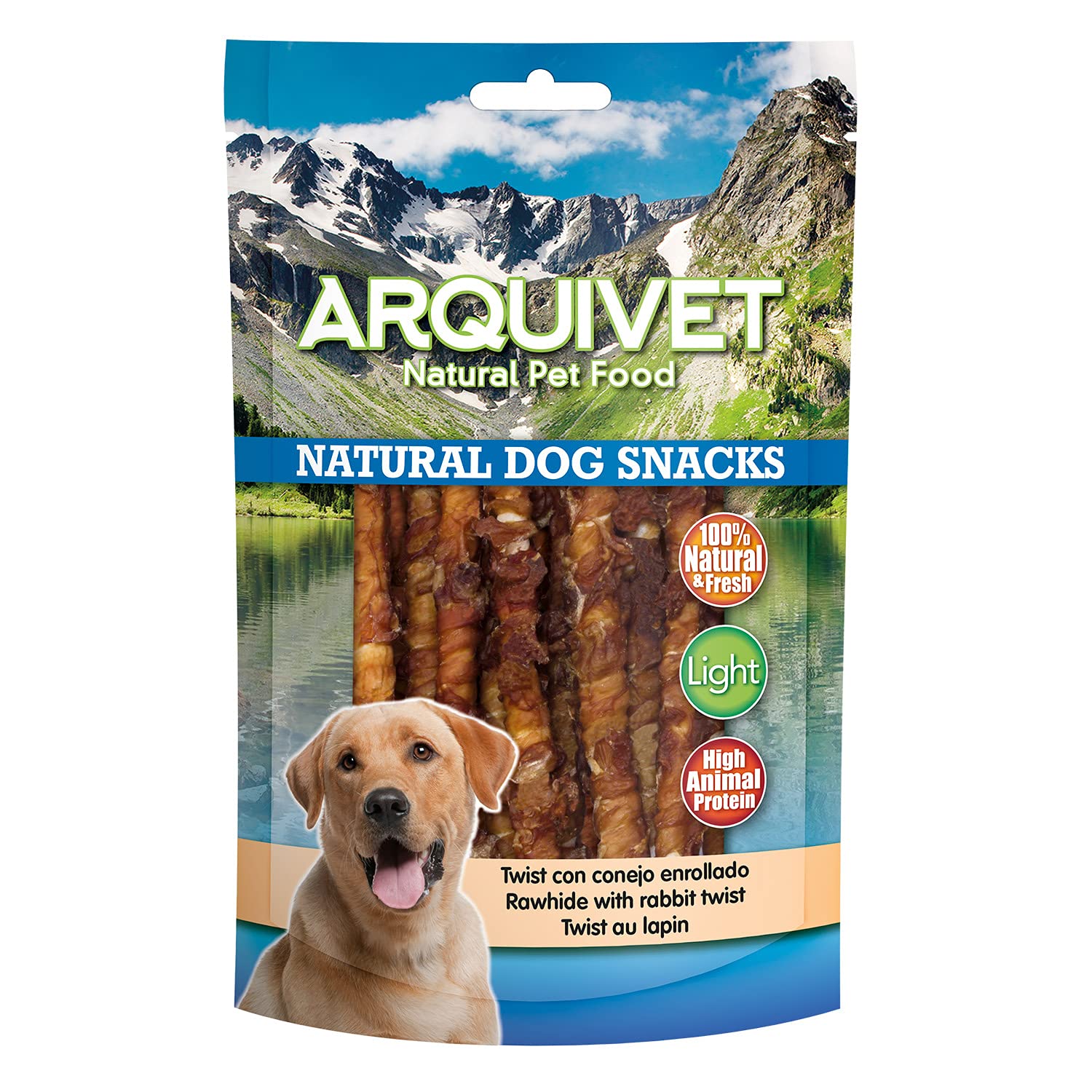 Arquivet Pack 12 Unidades Snack Twist con Conejo Enrollado 100 gr - Natural Dog Snacks - 100% Natural - Chuches, premios, golosinas para Perros - Producto Light - Muy Rico en nutrientes