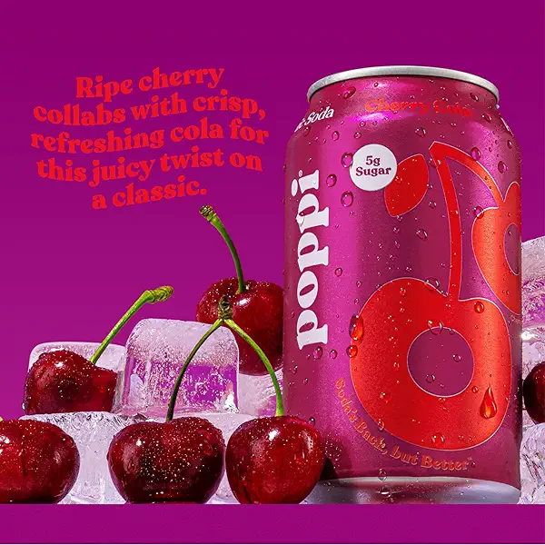 Poppi Sparkling Prebiotic Soda Beverage with Apple Cider Vinegar, Seltzer Water and Fruit Juice, Cherry Cola Flavor, 12 oz, Pack of 12, Packaging May Vary. 3