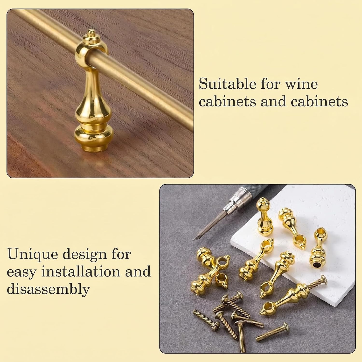 Ciieeo 8 Pcs Brass Gallery Rails for Shelves, Gold Shelf Rail Brackets Spindles Post, Decorative Metal Guard Railing End Caps for Floating Shelves Cabinet
