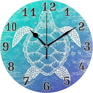 Ocean Sea Animal Turtle Round Acrylic Wall Clock, Silent Non Ticking Art Painting for Kids Bedroom Living Room Office School Home Decor