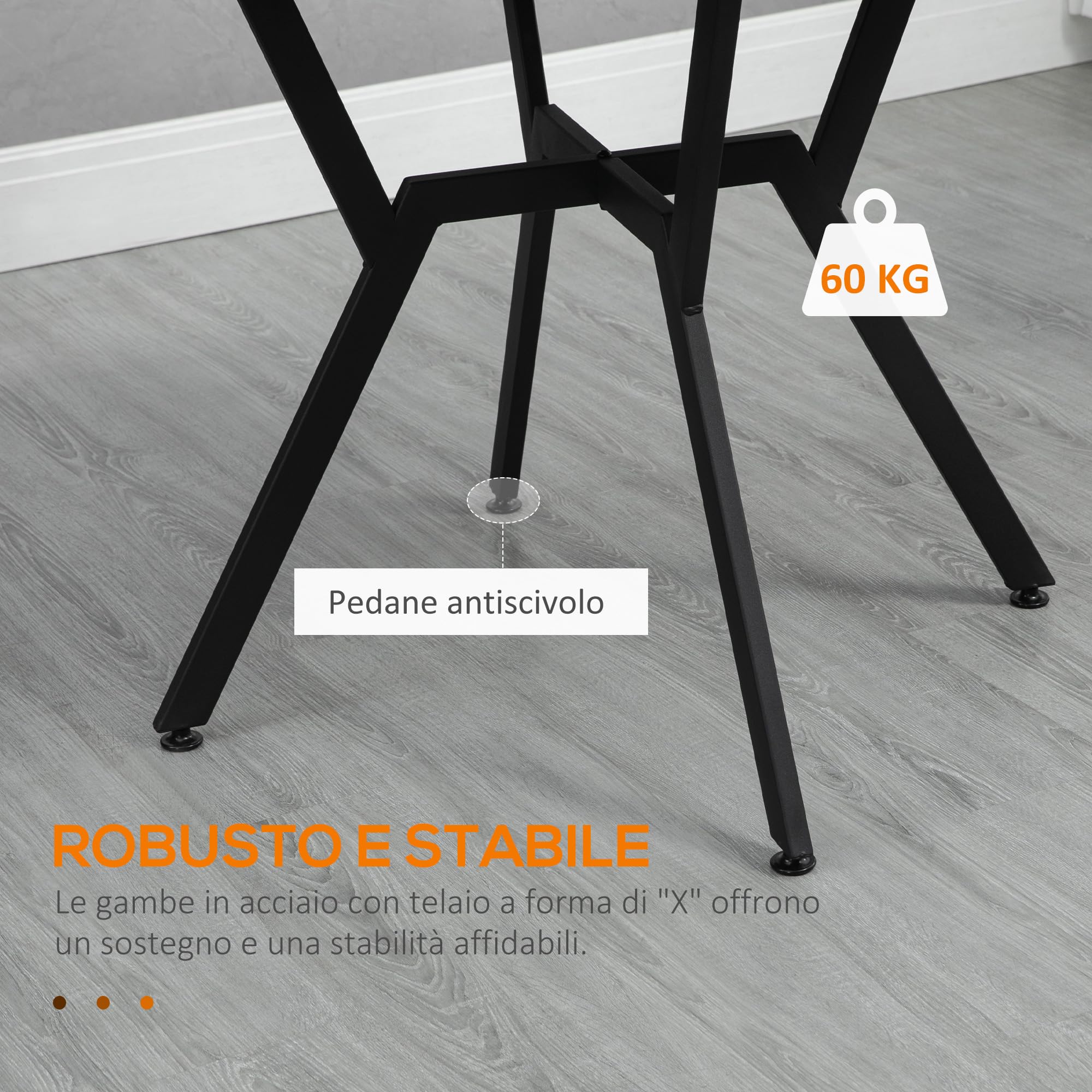 HOMCOM Tavolo Rotondo da Soggiorno per 2 Persone con Sostegno a X, Tavolo Moderno in Legno e Acciaio, Ø90x76 cm, Marrone
