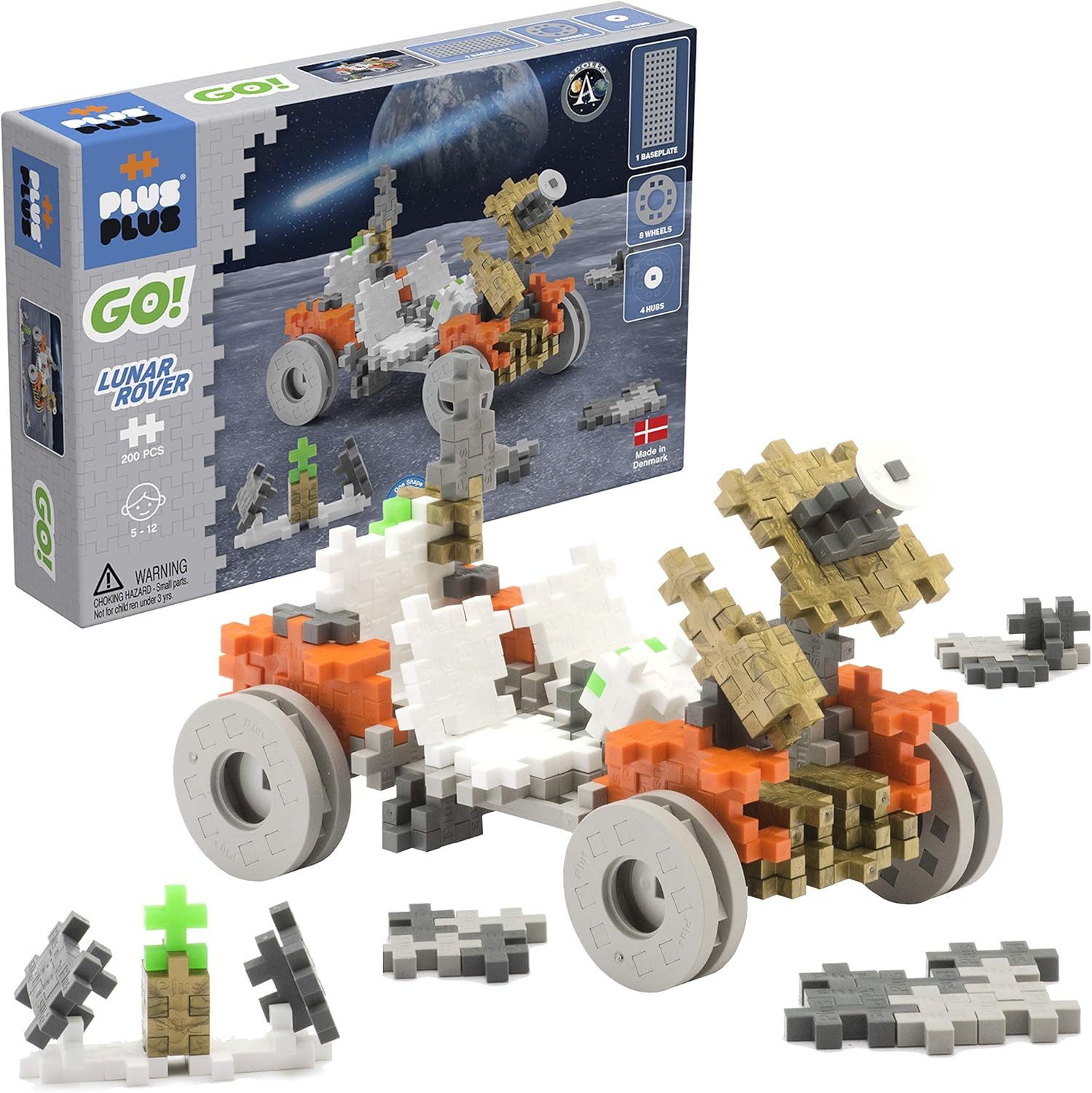 PLUS PLUS GO! Lunar Rover, 200 Pieces - Model Space Vehicle Building Stem Toy, Interlocking Mini Puzzle Blocks for Kids - Birthday Gifts for Boys & Girls