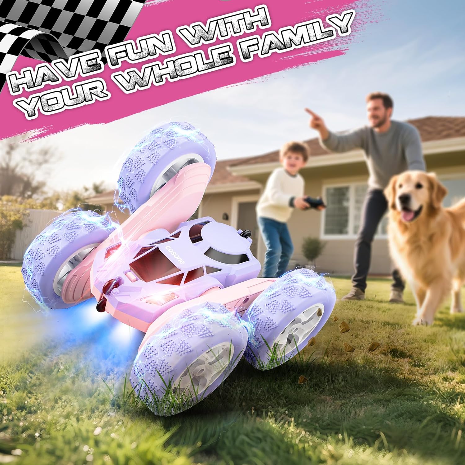 cosone Remote Control Car RC Cars for Kids Toys Rechargeable 360° Rotating 2.4Ghz RC Stunt Car for Kids Birthday Gift for 6 Years Old Girls Toys 6 7 8 9 10 Years Old Girl Gift Ideas (Pink&Purple) - Image 9