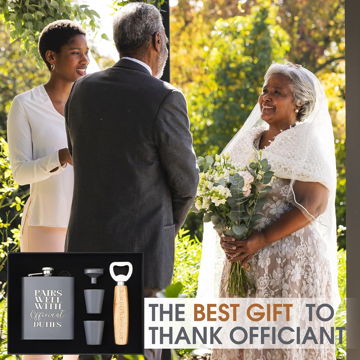 SiliFine Officiant Proposal Gift, Hip Flask 2 Shots Funnel Opener, Gray