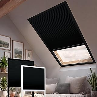 BERISSA Blackout Skylight Shade for Windows,Cordless Cellular Blinds for Ceiling,Honeycomb Blinds for Roof Home Office,Thermal Insulated,UV Protection,Noise Reduction,Custom Size,Black