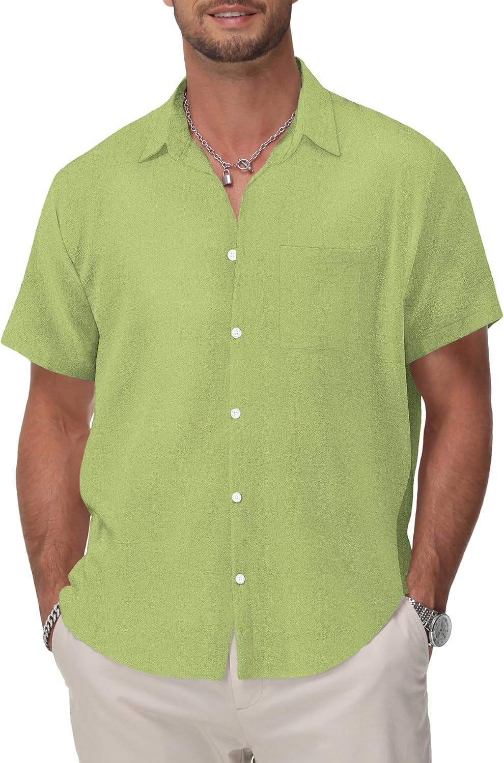 KYKU Cotton Shirt for Men: Casual Beach Summer Button Down Short Sleeve Clothes