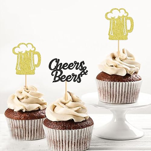 Miniatura 88 de Ercadio Paquete de 24 adornos para cupcakes de Cheers and Beers con taza de cerveza con purpurina para cupcakes, baby shower, cumpleaños, cervezas