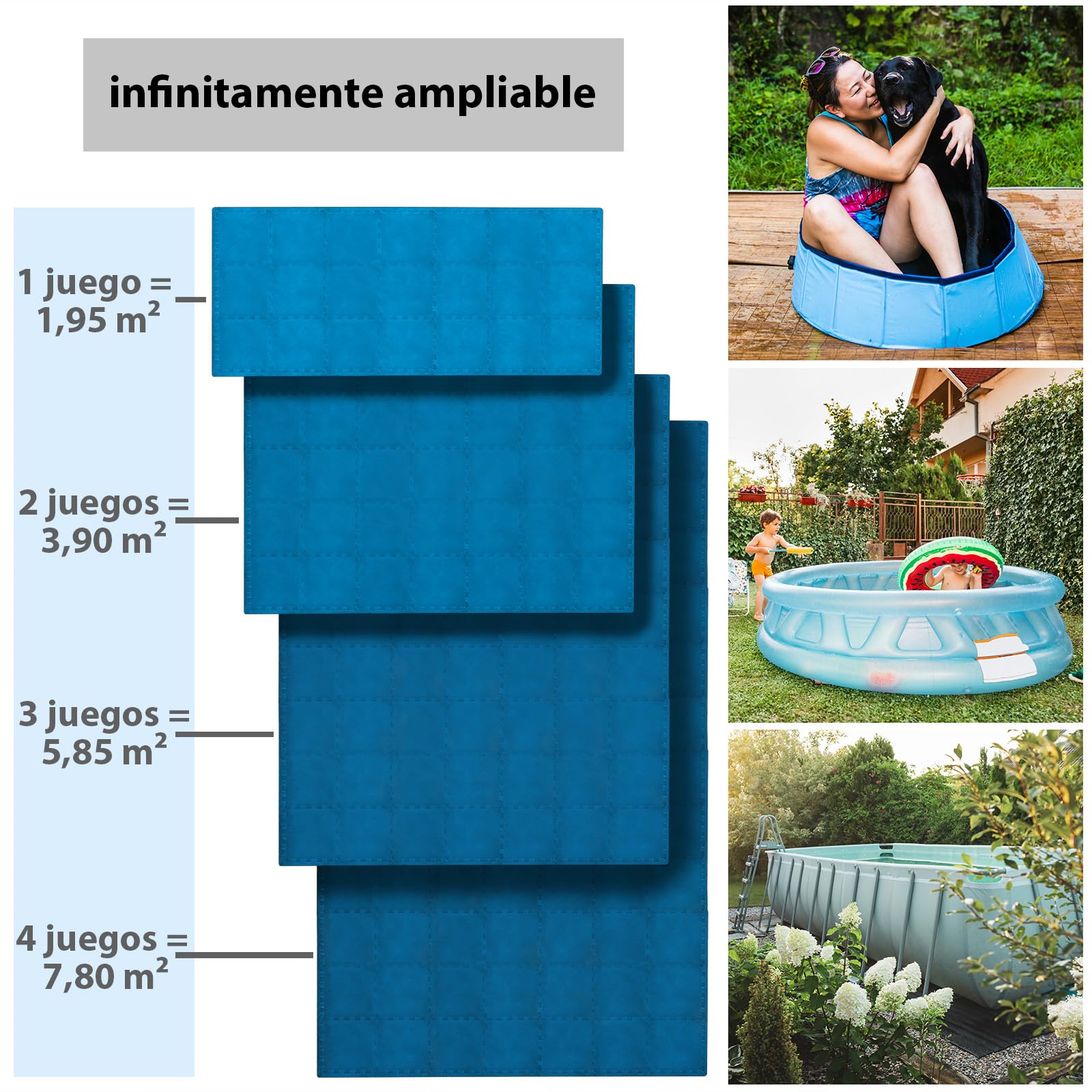 Montafox 1,95 m² Tapiz Piscina 1 cm Grosor Juego de 21 Plancha Azul 30 x 30 cm Suelo Protector Piscina Whirlpool Sistema Enchufable Extensible