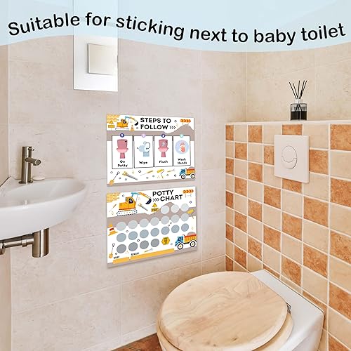 Miniatura 7 de Tabla de calcomanías de entrenamiento para ir al baño de construcción para niños y niñas, 10 tablas de entrenamiento para ir al baño con 216