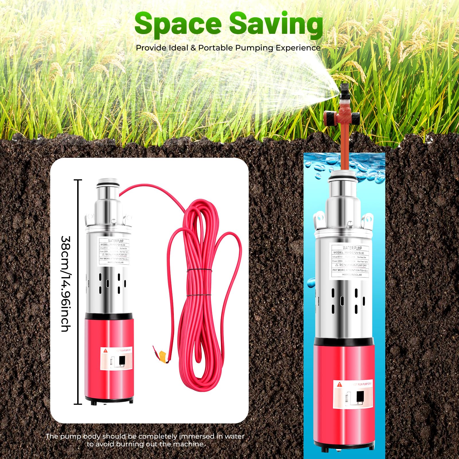 Pompa sommergibile per pozzo profondo, DC 12V 180W Vite in acciaio inossidabile, Solare 29,9 m Lift, Farm Ranch Irrigazione Foro Foro 4500 RPM