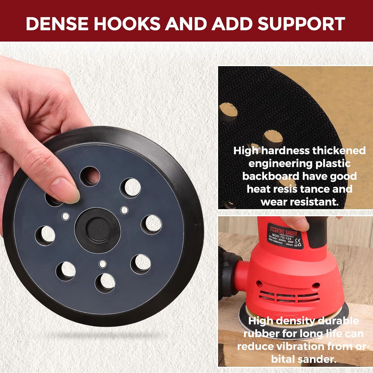 2 Pcs 5 Inch 8 Hole Sander Pad 3 Screw Holes Hook and Loop Sanding Pad for Orbital Sander Pad Replacement for BO5010 BO5030K BO5031K BO5041K