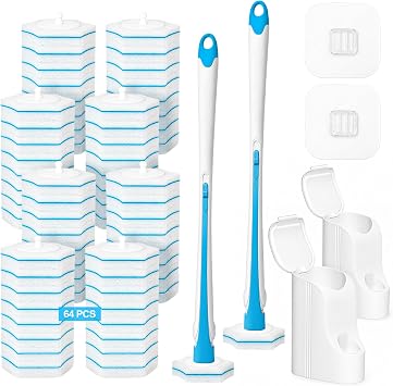 TidyBliss 2 Pack Disposable Toilet Brush and Holder Set with 64 Refills