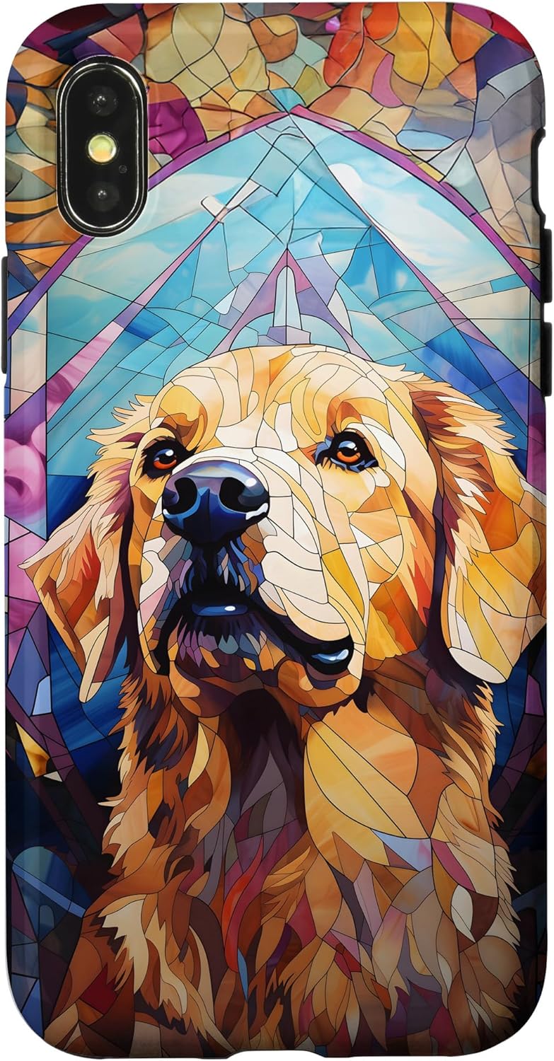 Colorful Dog Stained Glass Golden Retriever Case for iPhone XR