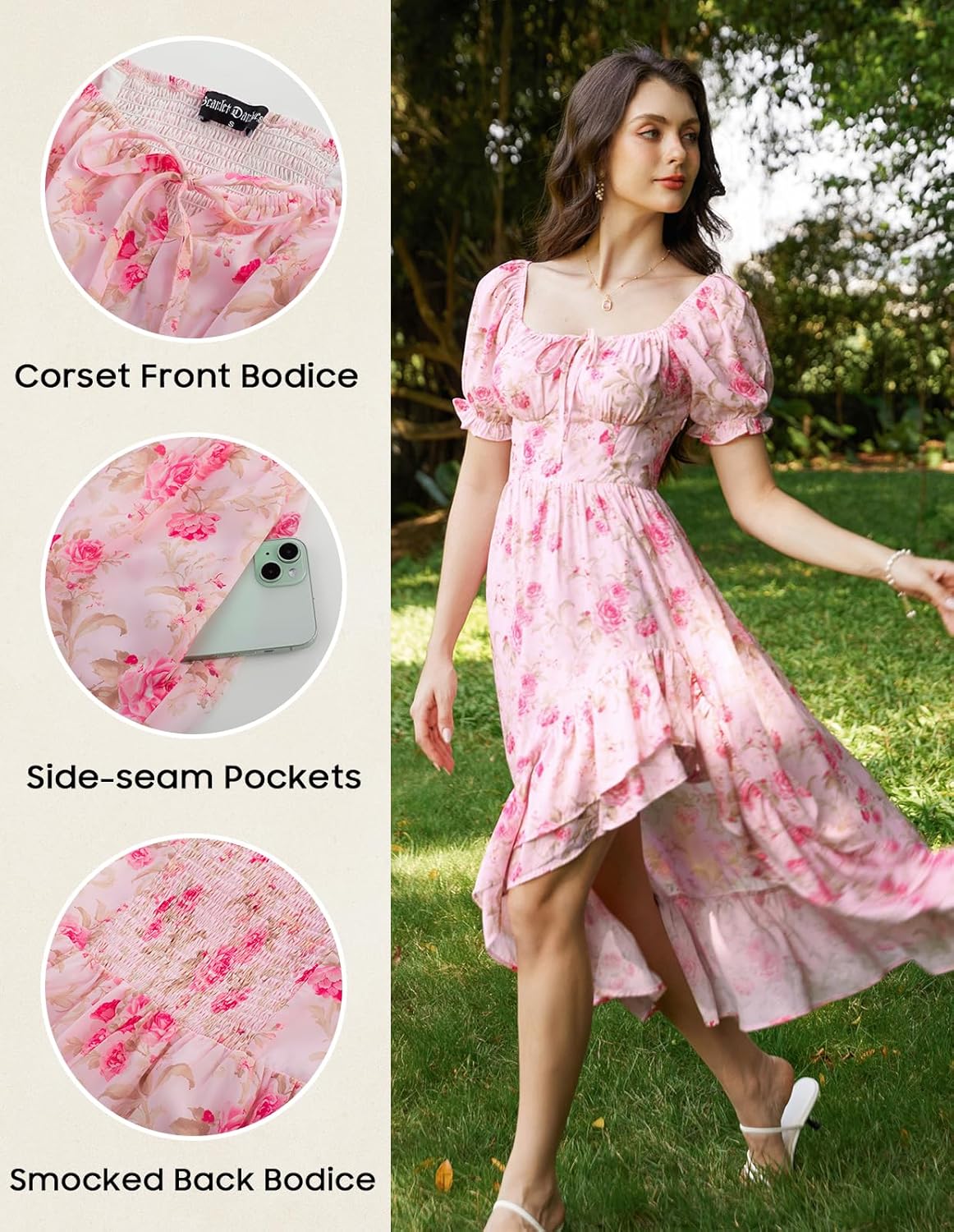 Scarlet Darkness Corset Dresses for Women Summer 2026 Floral Wedding Guest Chiffon Sundress - Image 4