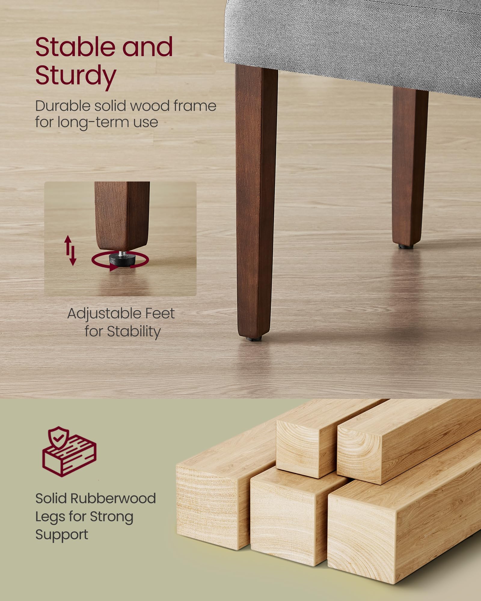 Sillas de comedor, sillas Parsons con funda de tela extraíble, respaldo alto, para comedor y cocina, juego de 2, asiento grueso, 22.8 x 18.9 x 39.4 pulgadas, gris paloma UKDC152G01 5
