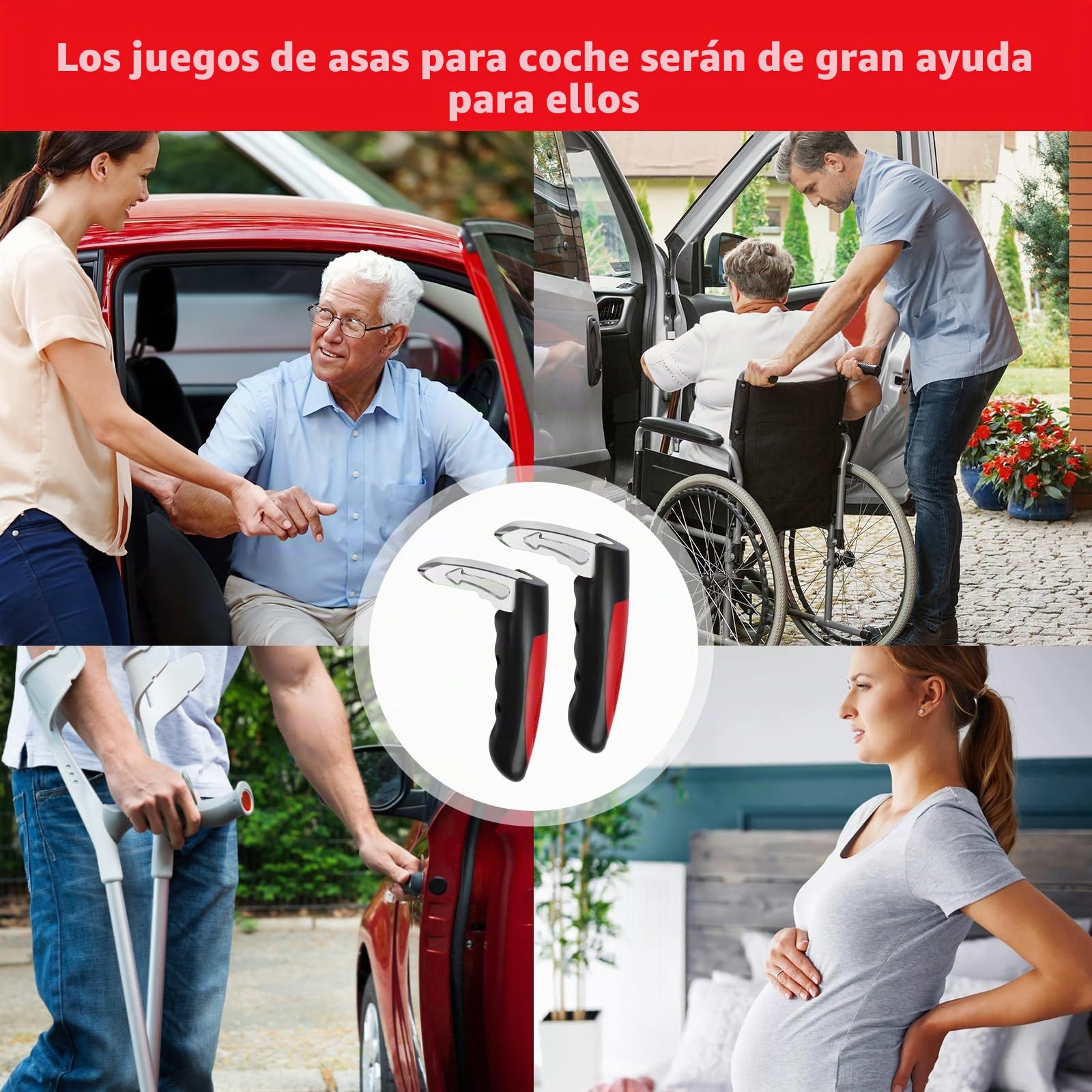 2 piezas Asa de Soporte para Automóvil Mango de Apoyo Herramienta de Escape de Emergencia del Coche para Discapacidad, ayuda de salida de coche para las personas mayores, mango de apoyo para vehículos