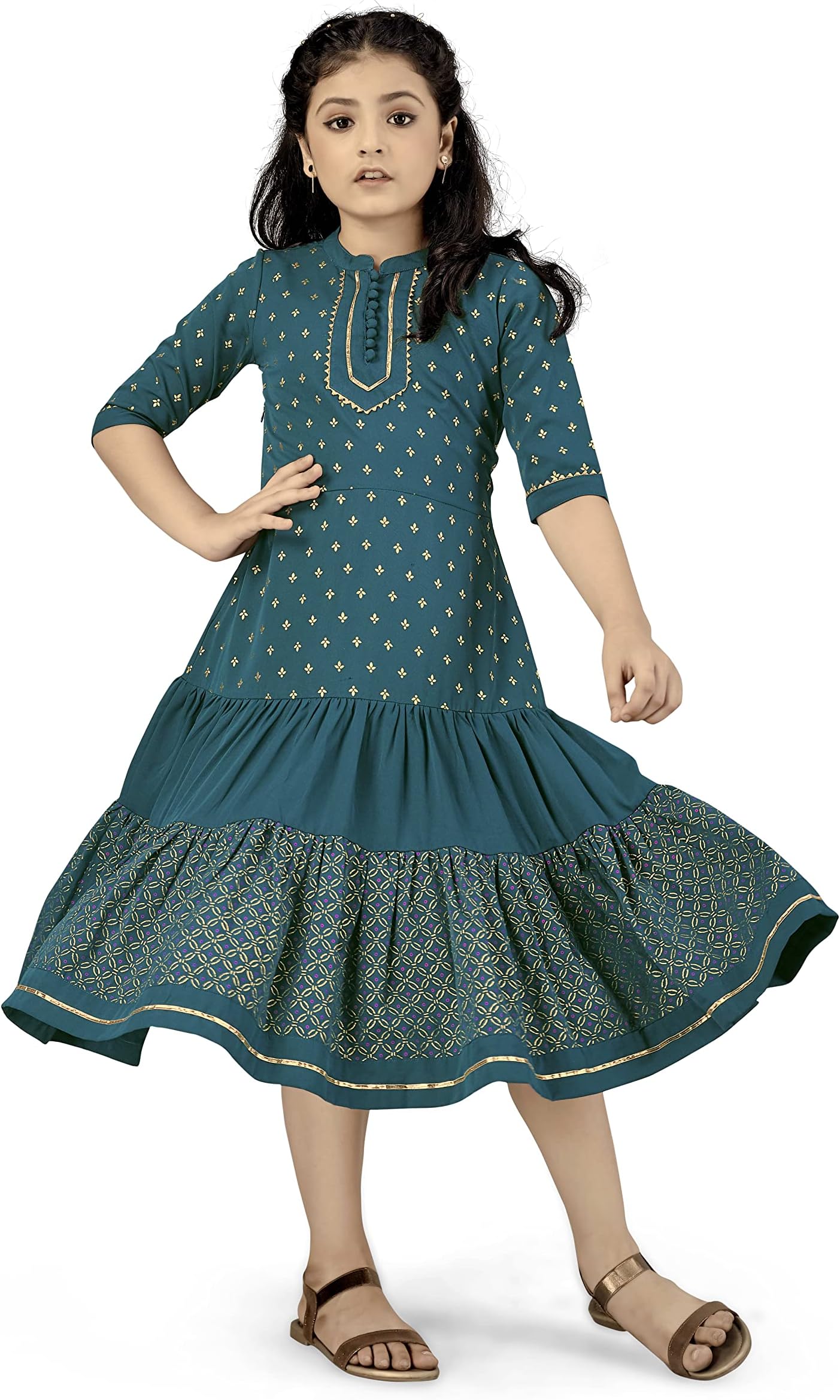 Fashion DreamGirls Knee Length Foil Printed Tiered Dress