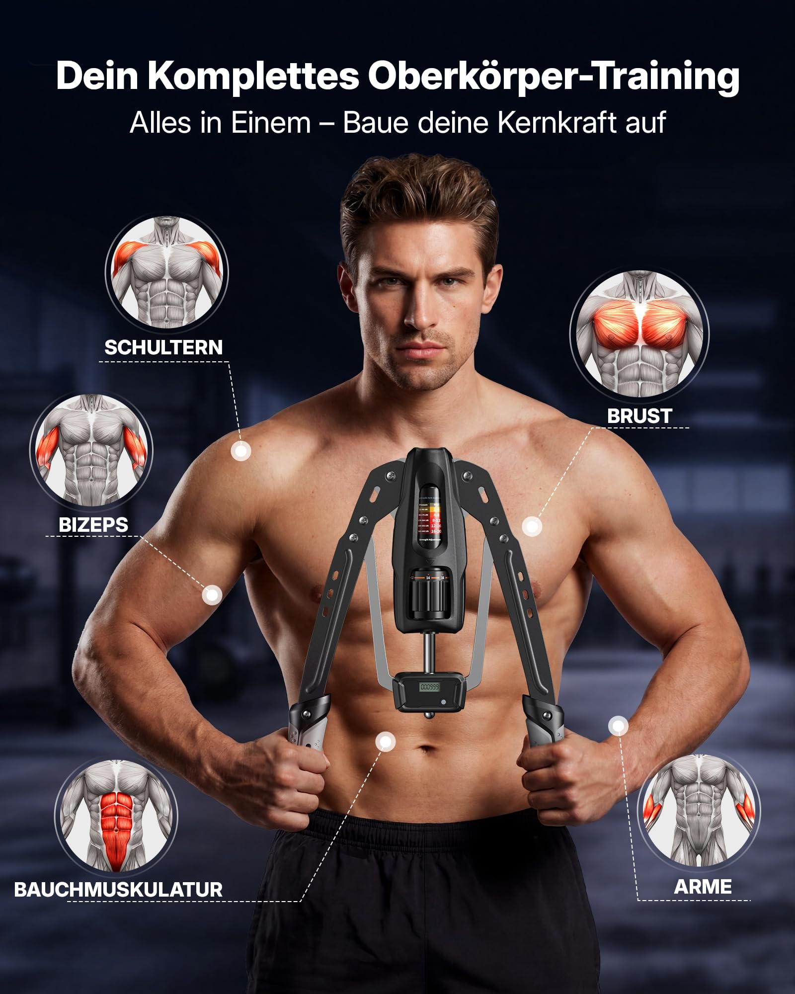 MERACH Armtrainer mit Wiederholungszähler,10-200 kg Einstellbarer Widerstand-Hydraulischer Krafttrainer für Zuhause,für Bizeps,Trizeps,Brust,Schulter,mit bruchfester Schutzhülle & Sicherheitsclip
