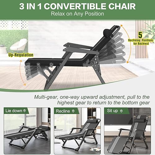 Miniatura 5 de Barbella Sillas de sala de estar, sillas reclinables de patio, reclinables ajustables y plegables con cojín extraíble y reposacabezas, sillas