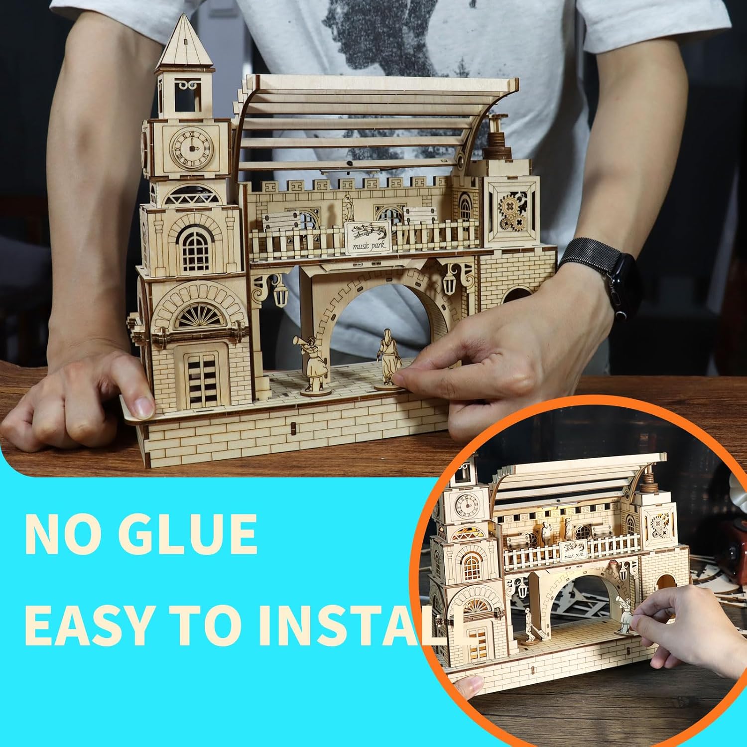 Music Park 3D Puzzles Big Ben Real Clock Wooden Model Kits for Adults Craft Christmas and Birthday Gifts Home Decoration