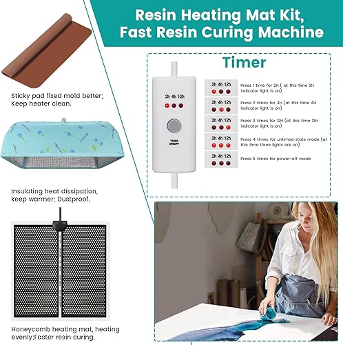 Miniatura 2 de Estera de calentamiento epoxi con temporizador de cubierta, almohadilla térmica para moldes de resina, máquina de calentamiento de secado rápido