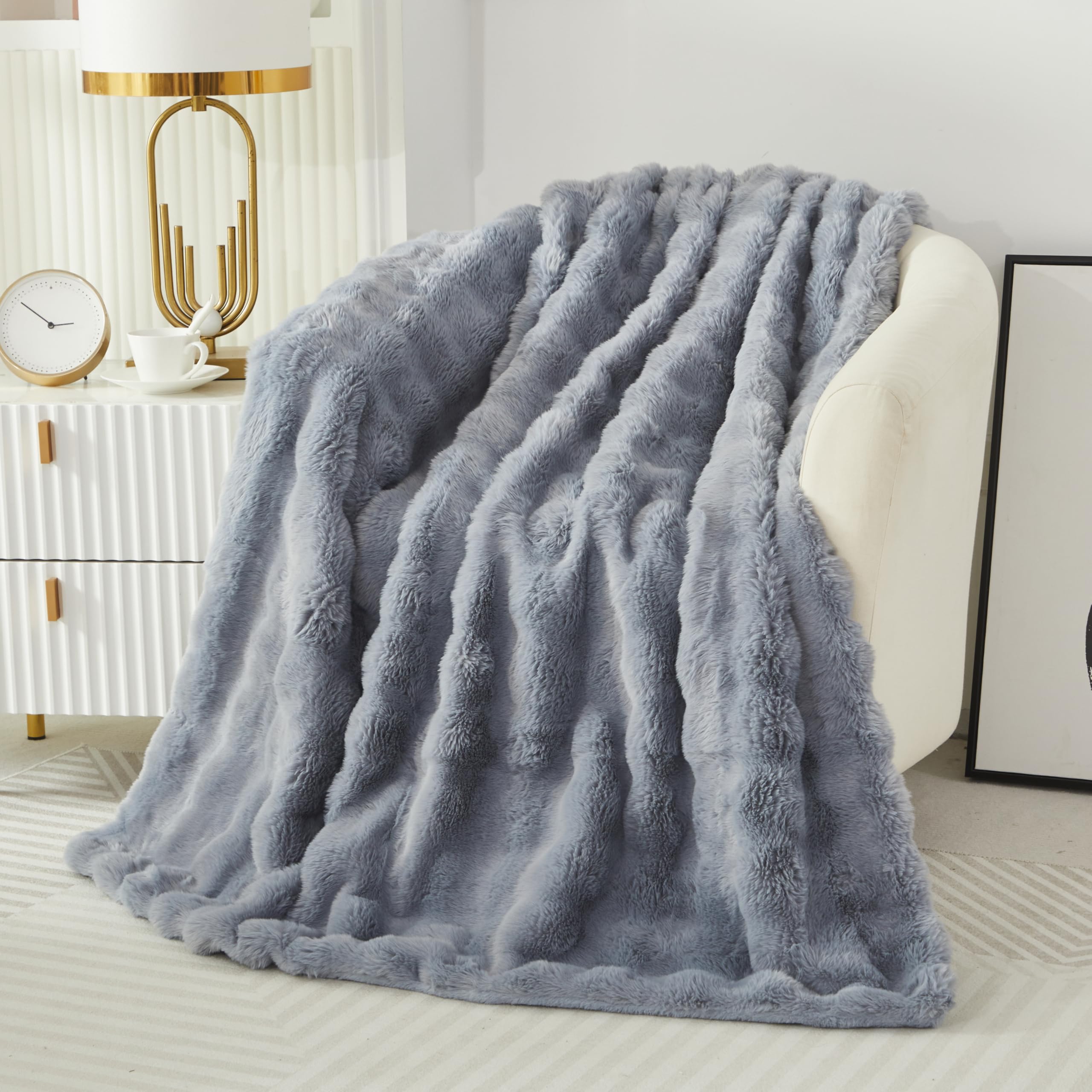 Coperta Effetto Pelliccia Finto Visone: Morbida E Lussuosa Per Divano O Letto, 100% Poliestere, Argento, 127x152 Cm