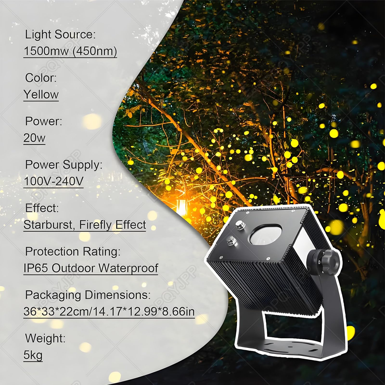 Proiettore Luminoso dinamico a Forma lucciola 20 W, luci Natale Esterno, faretto LED Giardino Impermeabile IP65 con Effetto Stelle e multieffetti, per Decorazione Giardini e patii.