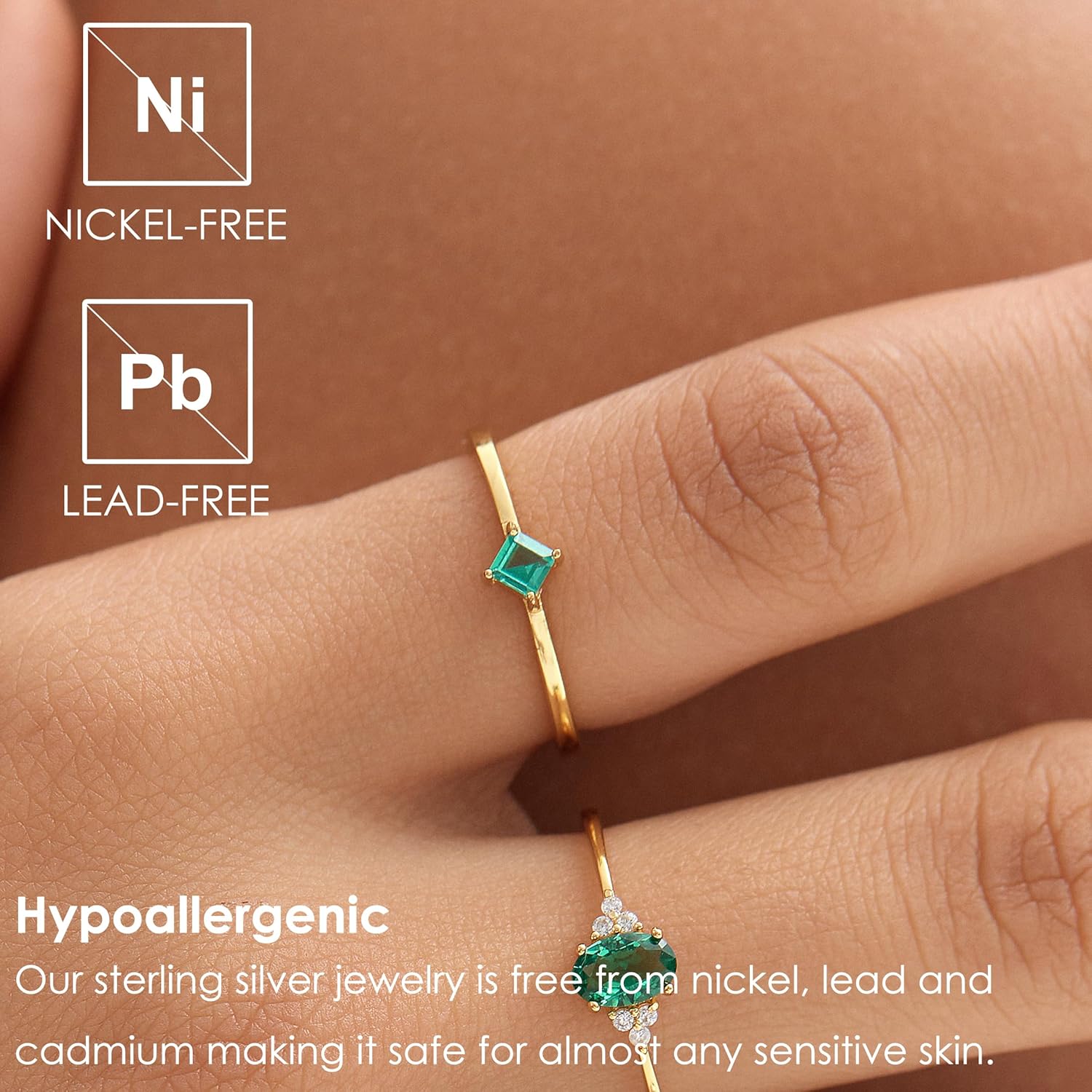 Michooyel 18K Gold Emerald Rings Simple Square Cut Dainty Delicate Rings Fine Jewelry for Women - Image 2