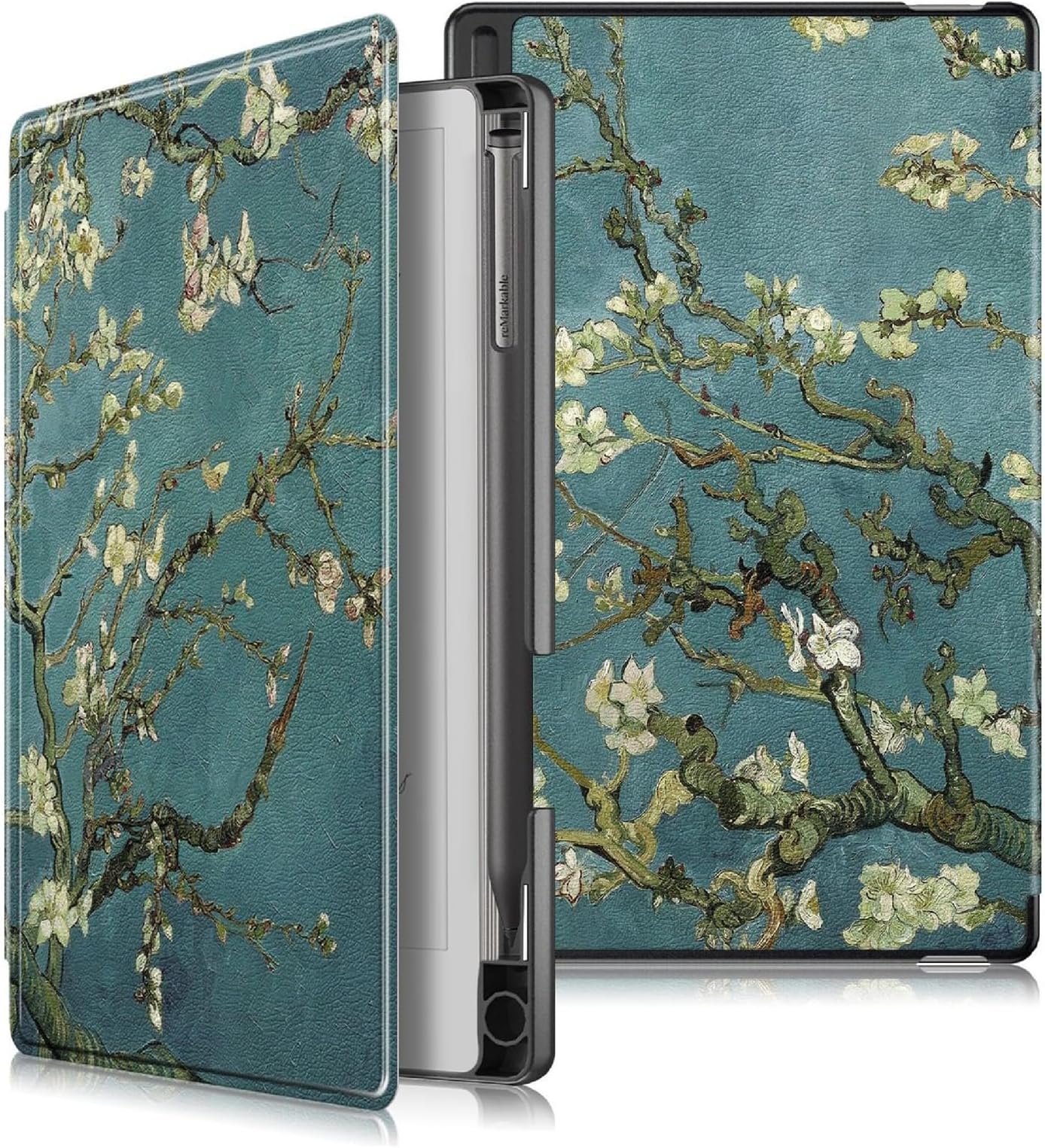 GIOPUEY Case Compatible with Remarkable Paper Pro Move 7.3, Leather Cases, Foldable Cover, 360° Protection - Apricot Flower