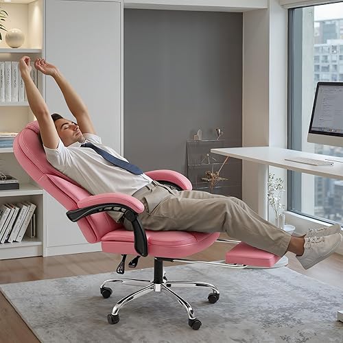 Miniatura 7 de Shahoo Silla de oficina ejecutiva con masaje, asientos ergonómicos reclinables de cuero con respaldo alto con reposapiés y soporte lumbar, grande y