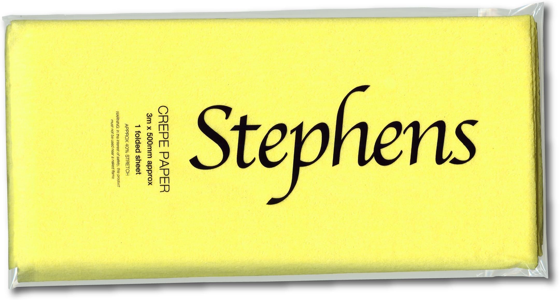 Stephens Yellow Crepe Paper, 3m x 0.5m, 40% Stretch, Ideal for Gift Wrapping, Paper Crafts, Decorations, Origami, Flags, Scrapbooking, Decoupage