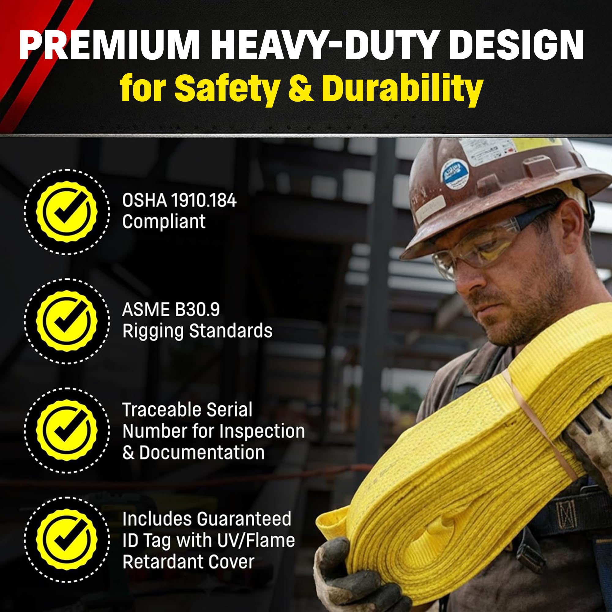 Heavy Duty Lifting Sling - 16ft Nylon, 6400 lbs -4 Heavy Duty Lifting Sling - 16ft Nylon, 6400 lbs -4