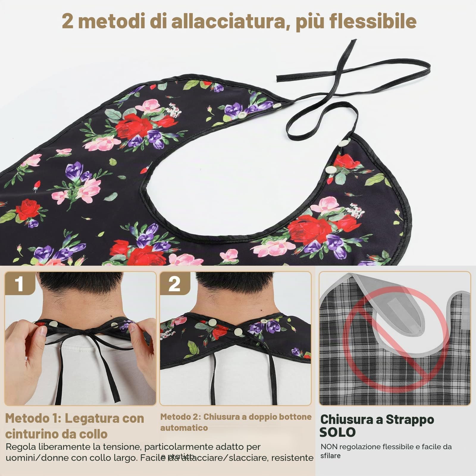 Roylvan Bavaglino Impermeabile Adulto Lavabile e Riutilizzabile 3 Pezzi, Bavaglino Protezione Abbigliamento Pulizia Facile e Portatile Raccoglitore Briciole per Mangiare e Truccarsi, Nero+Bianco+Blu