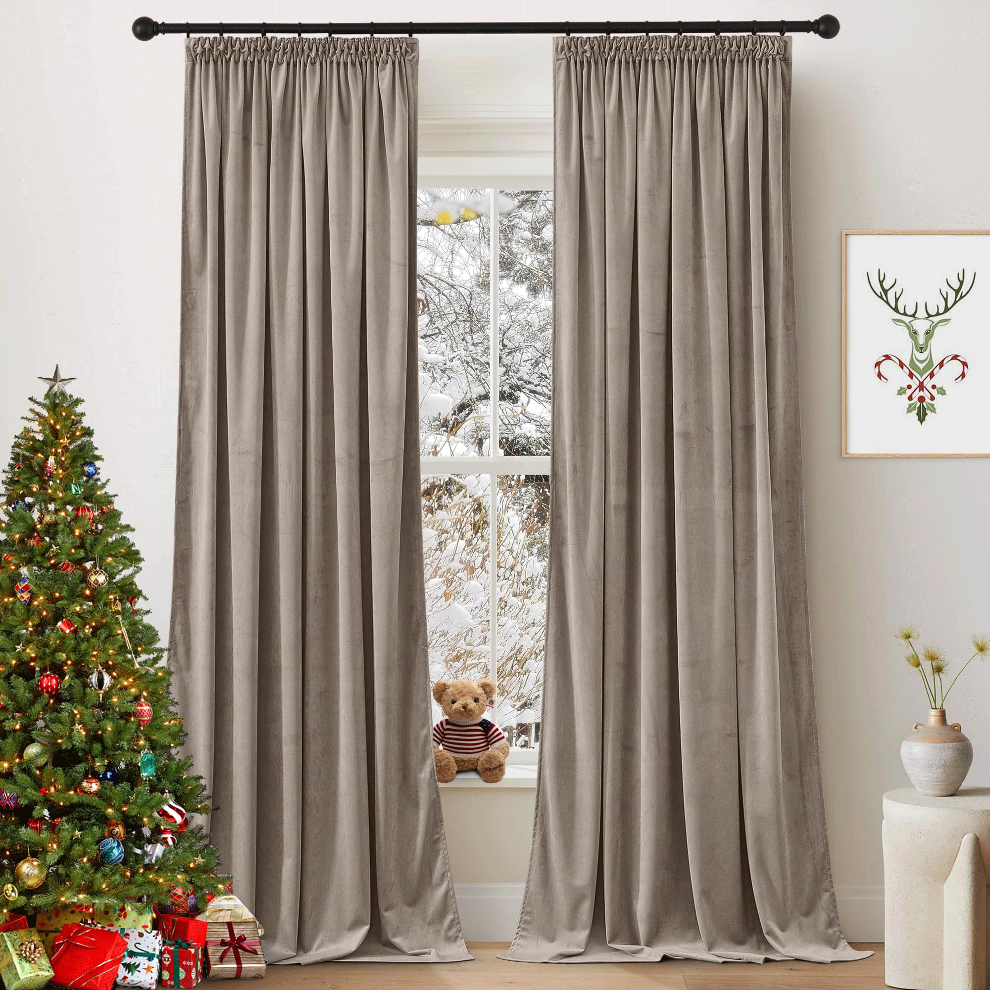 PONY DANCE Cortinas Termicas Aislantes Frio y Calor Opacas, Curtains Blackout de Terciopelo(300 g/m2) con Fruncidas para Salon/Dortmitorio Matrimonio/Comedor 2 Piezas,132x300cm,Taupe Global Recycled Standard OEKO-TEX STANDARD 100 Global Recycled Standard Global Recycled Standard