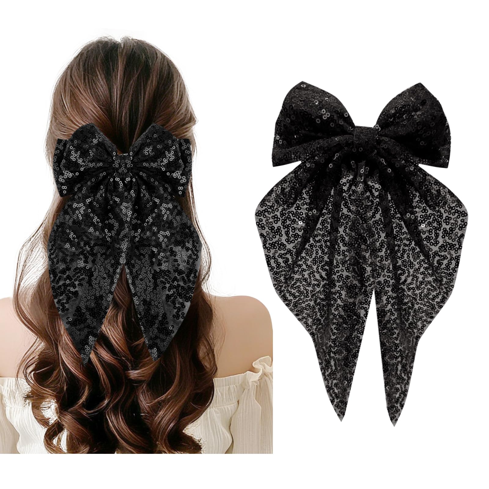 Bdfgh Sparking Black Hair Bow Tie, Hair Clip with Glitter