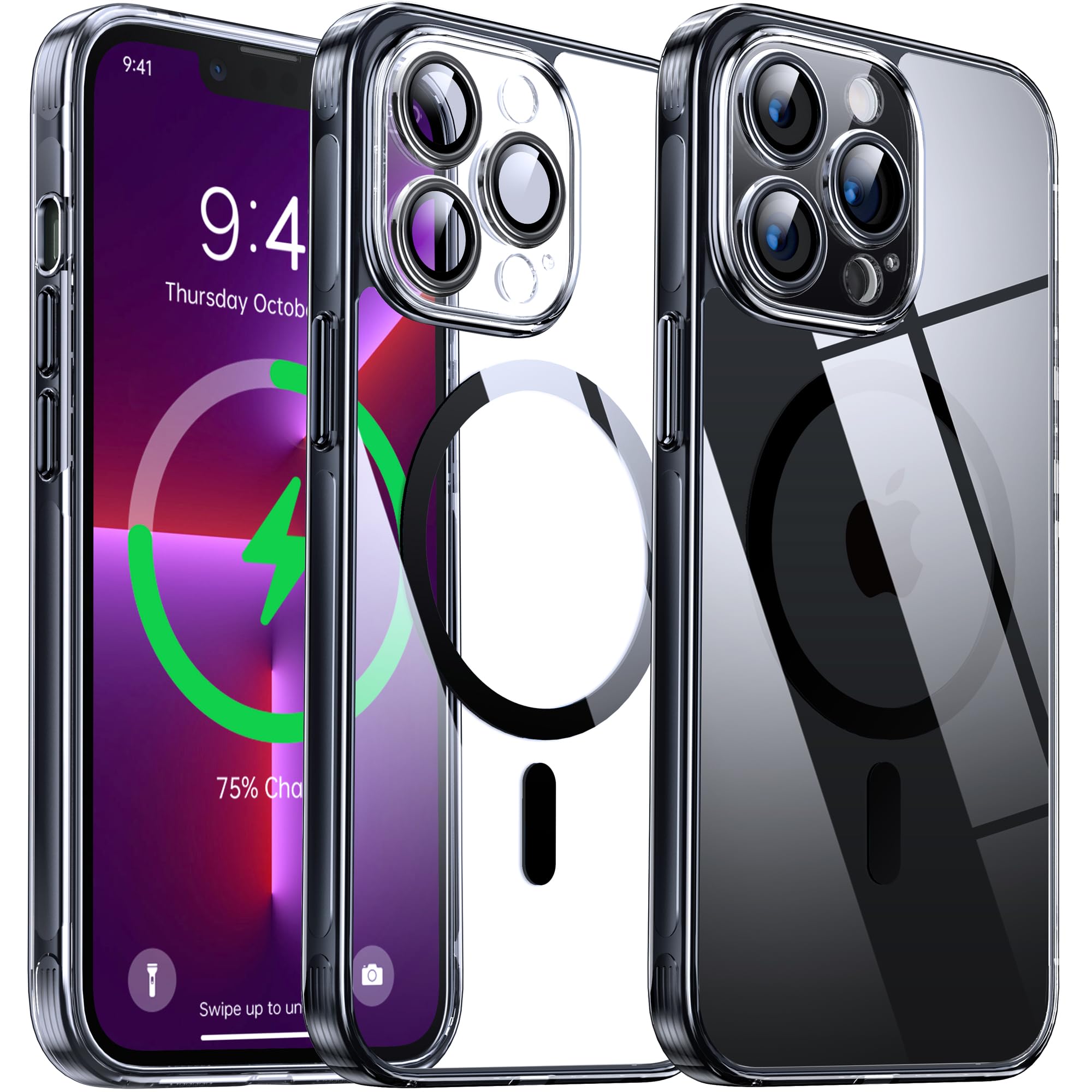 Coque rigide iPhone 13 Pro transparente avec finition contour silicone noir - 8