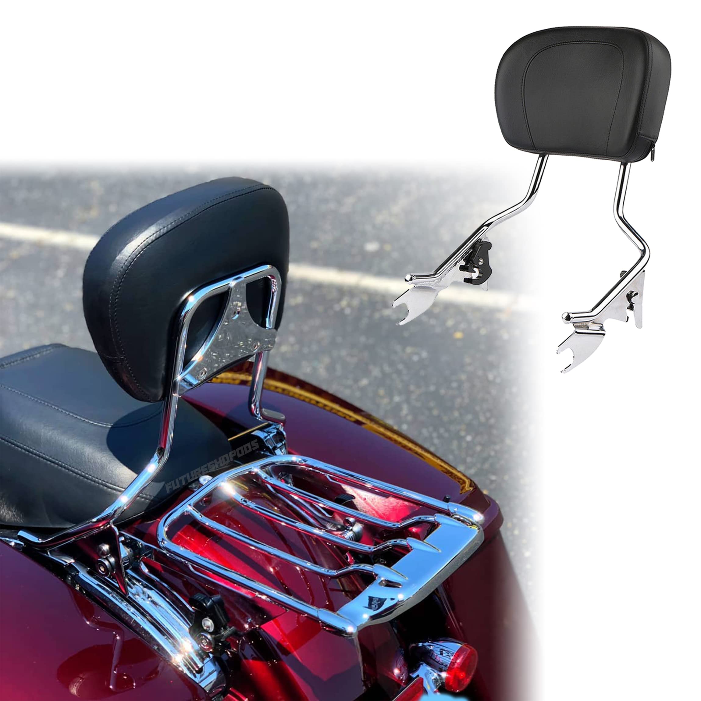 Fits 2021 Street Glide Sissy Bar 09-22 Detachables Sissy Bar Upright For Motorcycles Harley Touting Road King Road Glide Powersports Sissy Bars Pad Electra Glide Passenger Backrest Pad (Chrome)