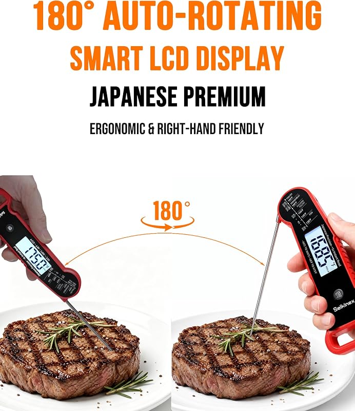 SeikiNex Professional Digital Meat Thermometer – 180-degree rotating backlit display