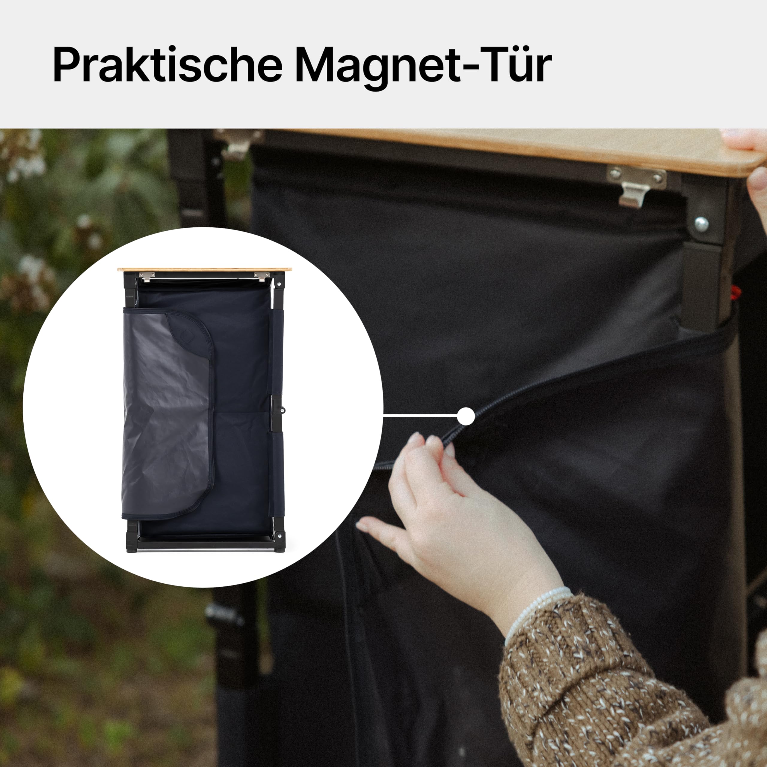 qeedo Quick Sammy Campingküchensystem, Campingschrank mit Bambusplatte, Schnellaufbau, Stauraum und Erweiterung