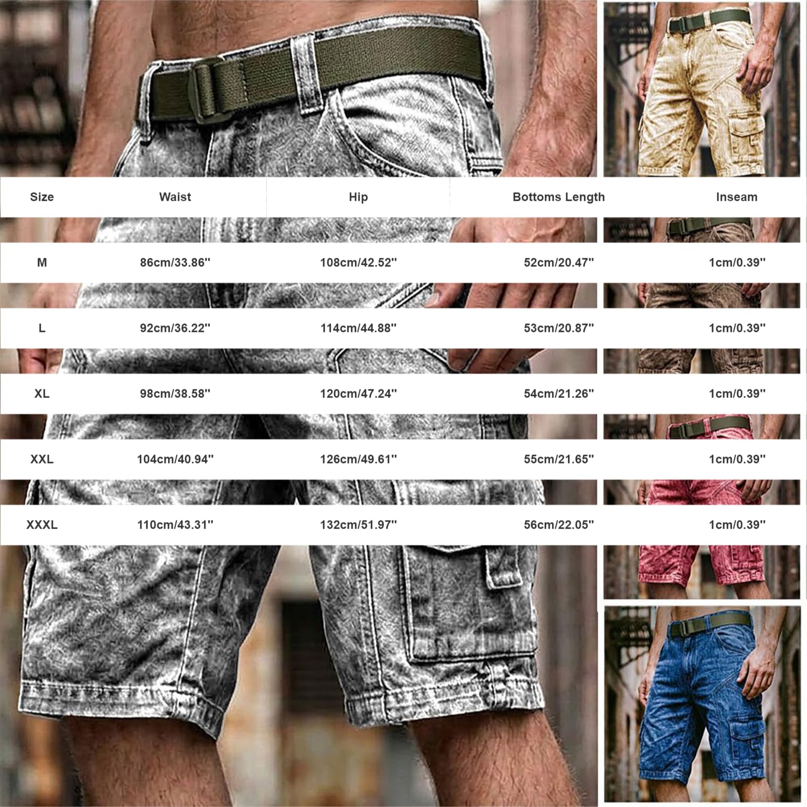 Pantaloni cargo da uomo, pantaloncini da lavoro, con tasche multiple, per il tempo libero, in cotone, traspiranti, per attività all'aperto, con cintura, vestibilità regolare, tinta unita, lunghezza al