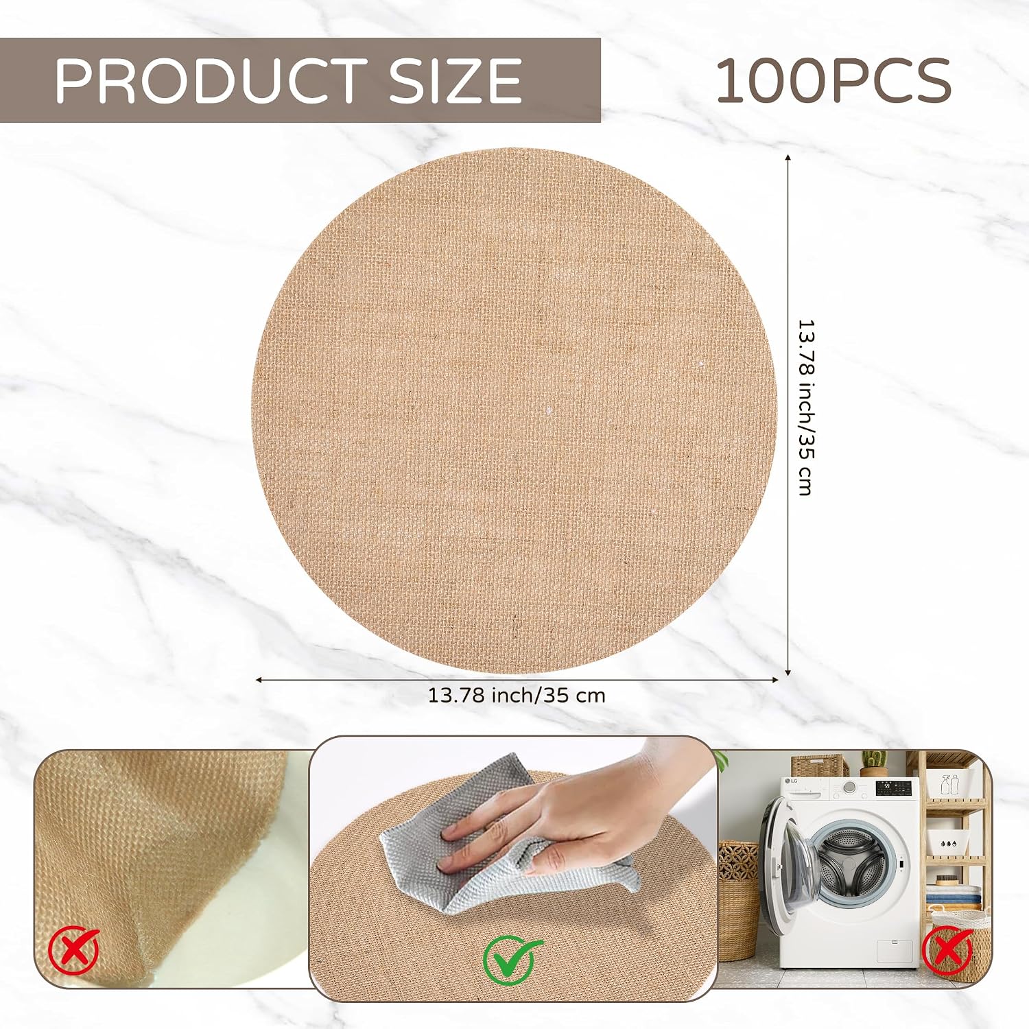 100 Pieces 13.78 Inch Burlap Round Placemats Reusable Rustic Jute Table Mat