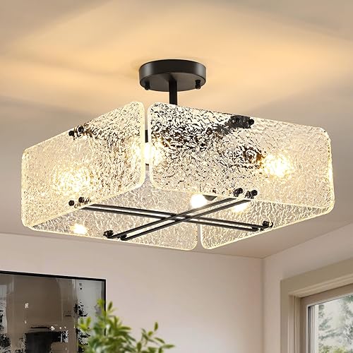 Miniatura 8 de Lámpara de techo semiempotrada de acrílico dorado, lámpara de techo de 4 luces para sala de estar, pasillo, dormitorio, isla de cocina, comedor