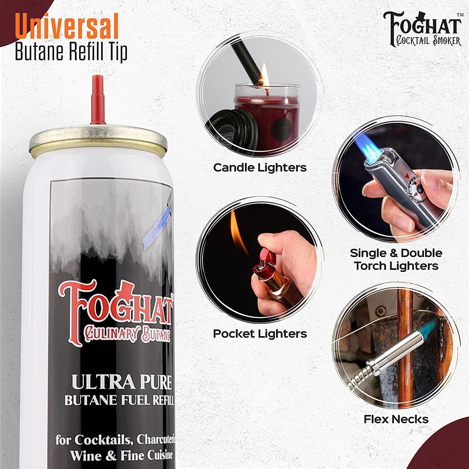 Foghat Kitchen Torch with Butane Included for Smoked Cocktails and Cooking - Handheld Refillable Culinary Butane Kitchen Blow Torches Food Lighter Gun, Creme Brulee Torch (TORCH + BUTANE 2x60ml SET)