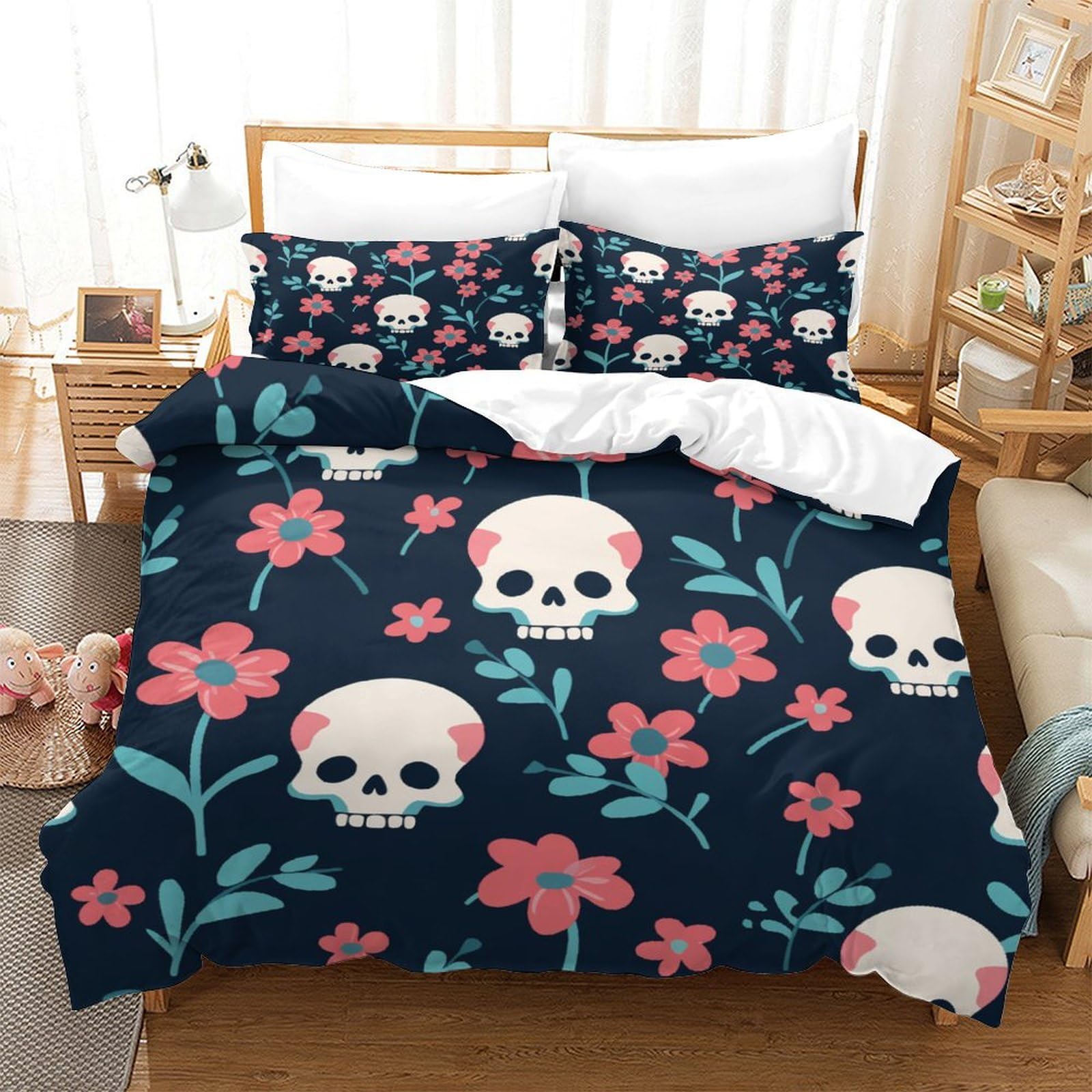 Parure de lit hypoallergénique et douce, housse de couette 140x200 motif squelette cartoon