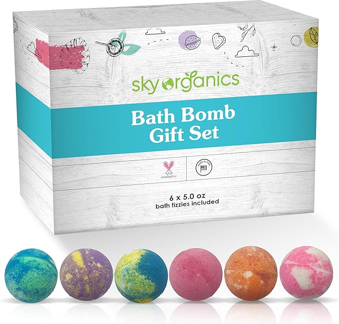 Sky Organics Bath Bomb Gift Set for Body to Soak, Nourish & Relax, 6 ct.