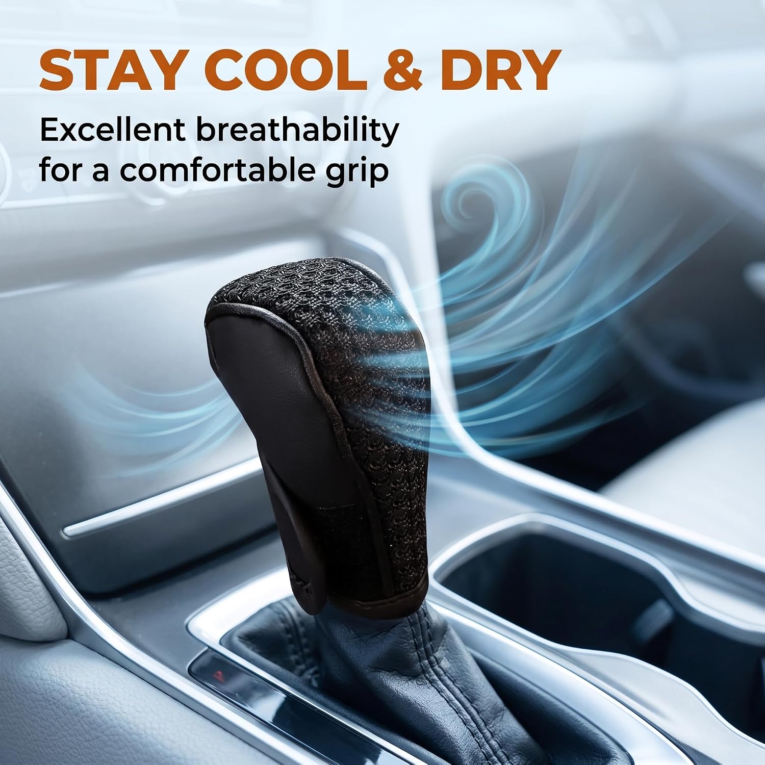 1 Pack Premium Car Gear Shift Cover, Anti-Slip Ice Silk Shifter Knob Protector, Breathable Auto Interior Decoration Accessories, Universal Fit for SUV, Truck, RV, Mens and Womens (Black) image 4