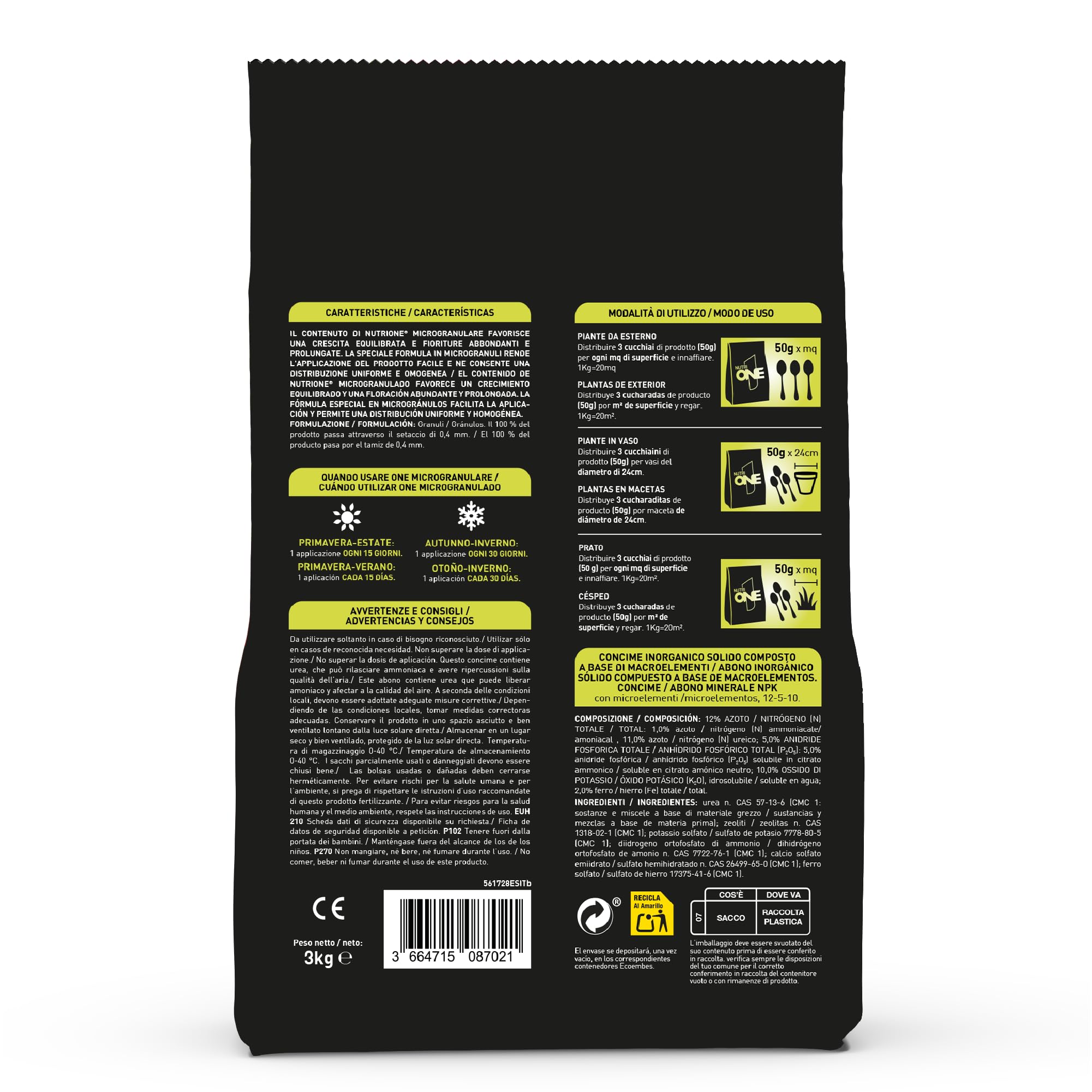 nutriONE Abono granulado para todo tipo de Plantas y Flores. Fertilizante Concentrado microgranulado Premium. Ingredientes naturales y resultados visibles en 7 días.