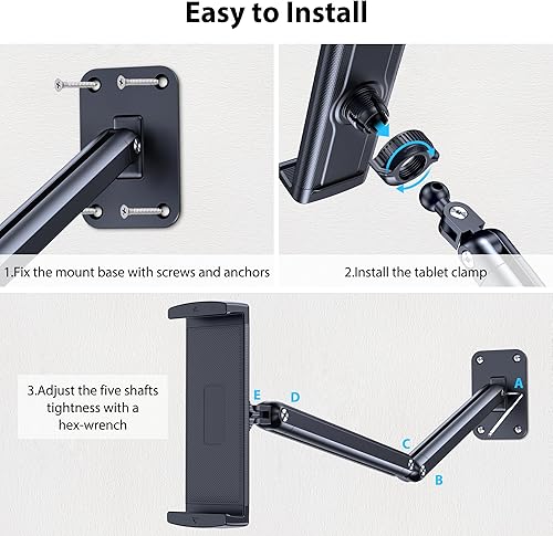 Miniatura 6 de CreaDream Soporte de pared para iPad, brazo de soporte ajustable y extensible de aluminio, compatible con tabletas de 4.7 a 13 pulgadas, teléfonos,