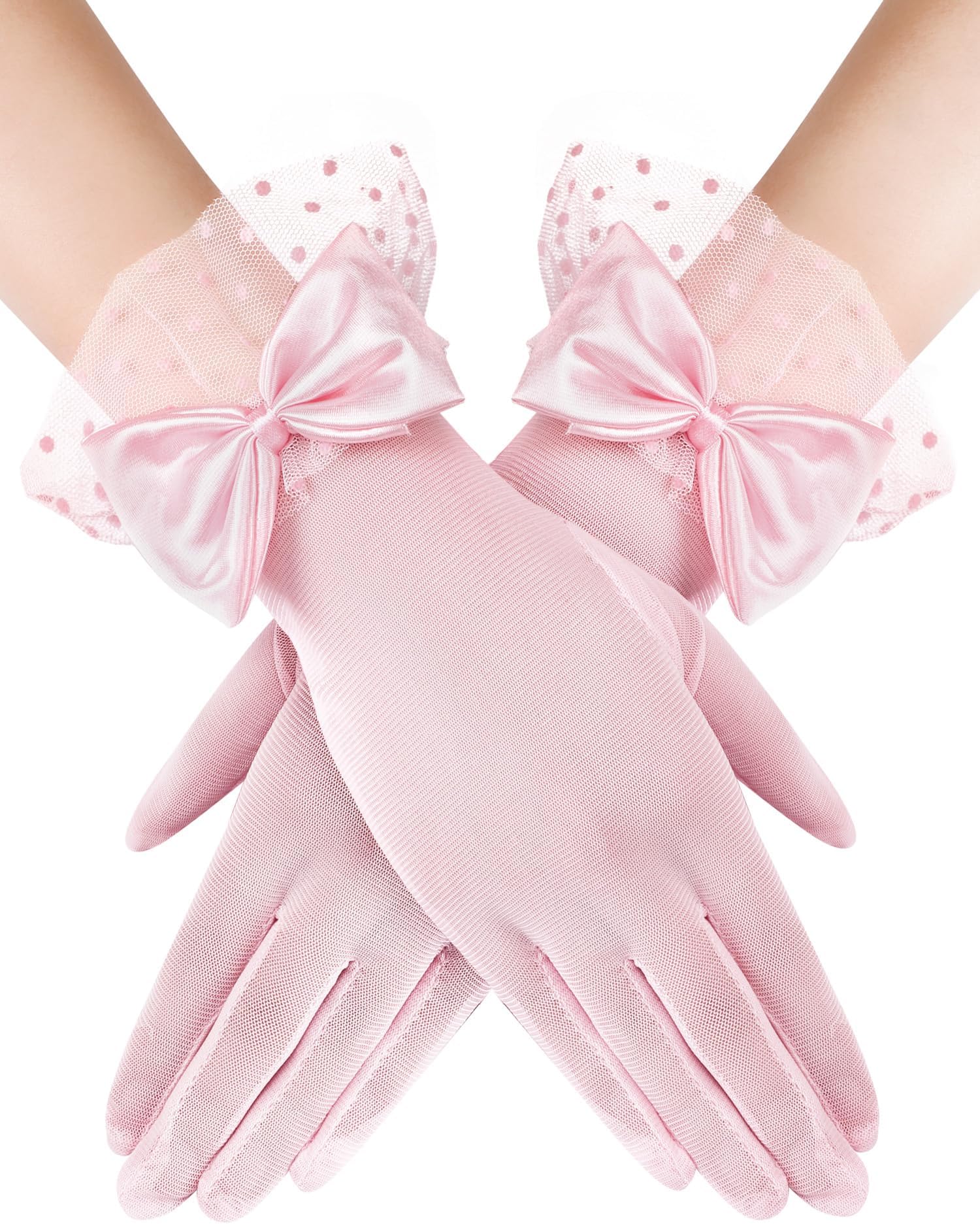 Bencailor Women Lace Gloves Wedding Tea Party Gloves Bow Short Mitten Elegant Accessories for 1920s Opera Funeral